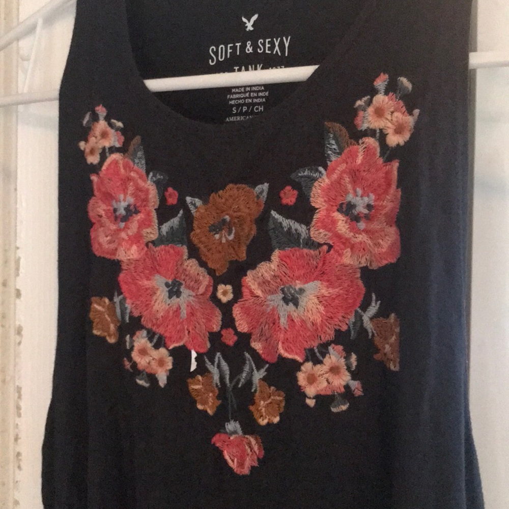 Navy floral embroidered tank